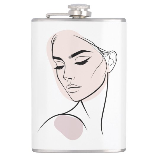 1行女性顔スケッチNo3 （カラー付き） フラスク (正面)