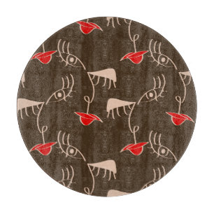 1行女性顔:抽象芸術パターン。 カッティングボード