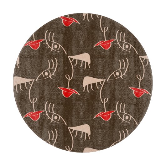 1行女性顔:抽象芸術パターン。 カッティングボード (正面)