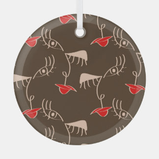 1行女性顔:抽象芸術パターン。 ガラスオーナメント