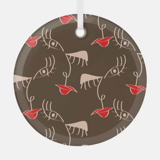 1行女性顔:抽象芸術パターン。 ガラスオーナメント (正面)