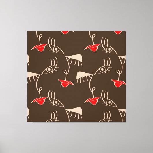 1行女性顔:抽象芸術パターン。 キャンバスプリント (正面)