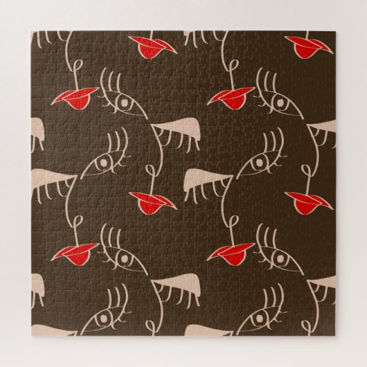 1行女性顔:抽象芸術パターン。 ジグソーパズル (縦)