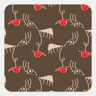 1行女性顔:抽象芸術パターン。 スクエアシール