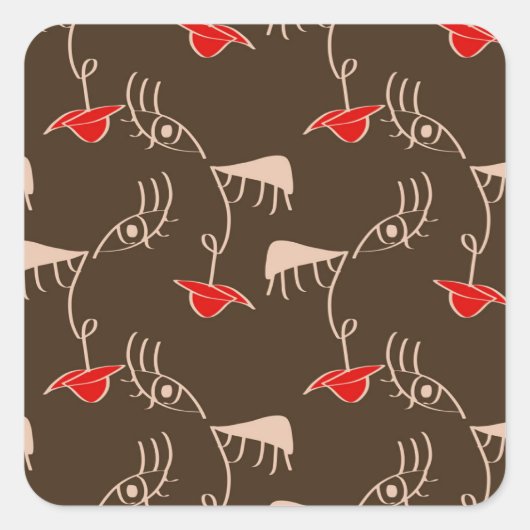 1行女性顔:抽象芸術パターン。 スクエアシール (正面)