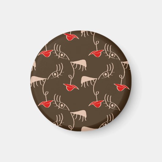 1行女性顔:抽象芸術パターン。 マグネット (正面)