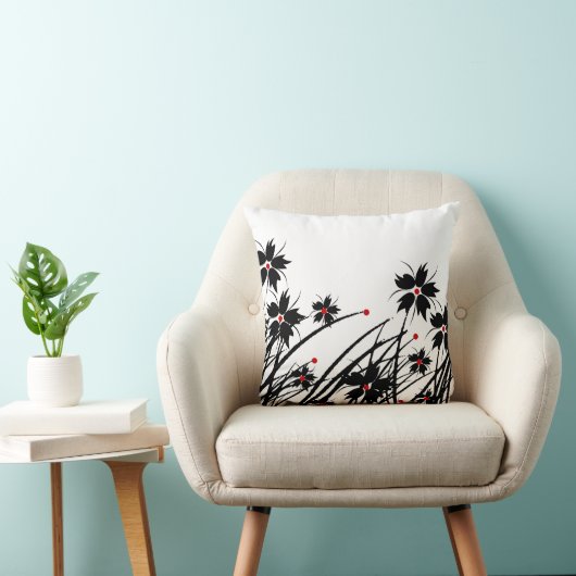 1角形ピローフローラ赤白黒 クッション (椅子)