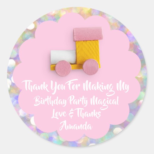 1誕生日お気に入りベビーシャワーピンク甘い列車 ラウンドシール (正面)