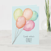 1誕生日目の青い風船男の子の挨拶 カード (正面)
