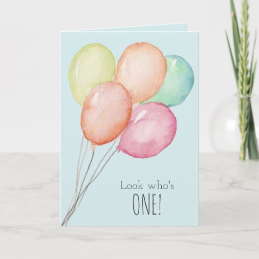 1誕生日目の青い風船男の子の挨拶 カード (正面)