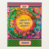 1語パーソナライズされたに名前を付けるヴィンタグフローラストライプ プランナー手帳 (正面)