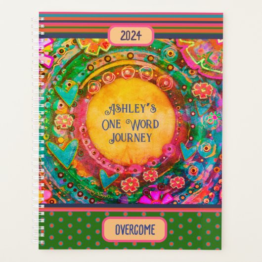 1語パーソナライズされたに名前を付けるヴィンタグフローラストライプ プランナー手帳 (正面)