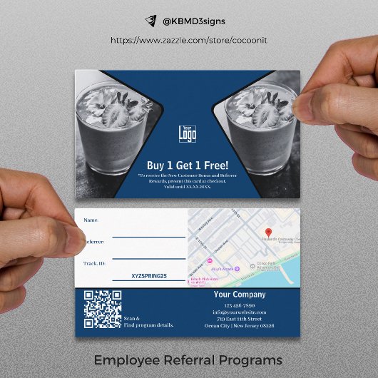 1買無料ブルーホワイトブラック従業員報酬を取得 紹介カード