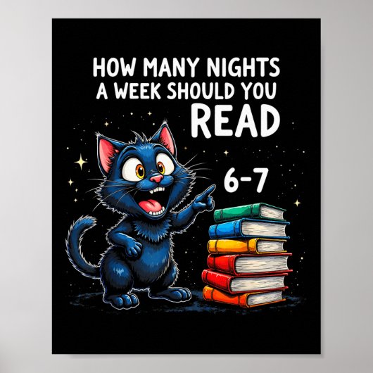 1週間に何晩本を読むべき?6〜7楽しい黒猫 ポスター (正面)