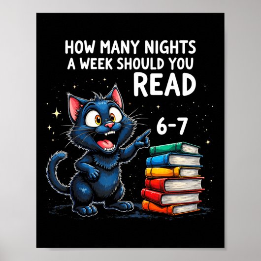 1週間に何晩本を読むべき?6〜7楽しい黒猫 ポスター (正面)