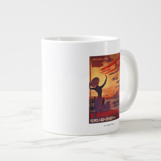 1週間素晴らしの航空-女性がポスターを貼る ジャンボコーヒーマグカップ (正面右)