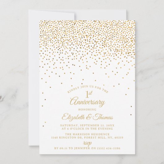 1金ゴールド結婚記念日 招待状 (正面)