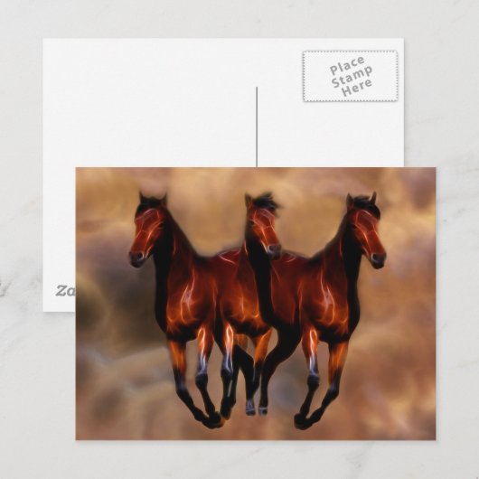 1頭に3頭の馬 ポストカード (正面/裏面)
