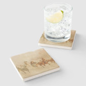 1馬の開いたそりの競争のクリスマス ストーンコースター (横)