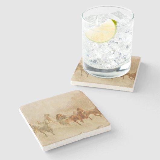 1馬の開いたそりの競争のクリスマス ストーンコースター (横)