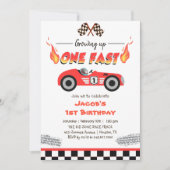 1高速レッドレースカー1st誕生日 招待状 (正面)