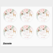 1鹿フル冬の赤面ピンク1st女の子の誕生日 ラウンドシール (シート)