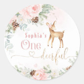 1鹿フル赤面ピンク1女の子の誕生日 ラウンドシール (正面)