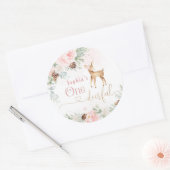 1鹿フル赤面ピンク1女の子の誕生日 ラウンドシール (封筒)