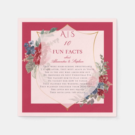 10おもしろいファクト新婚カップルマゼンタバラの紋章 スタンダードカクテルナプキン (正面)