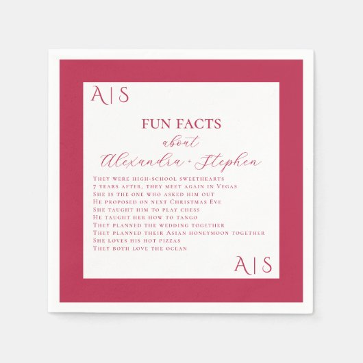 10おもしろいファクト新婚カップルモダンVivaマゼンタ スタンダードカクテルナプキン (正面)