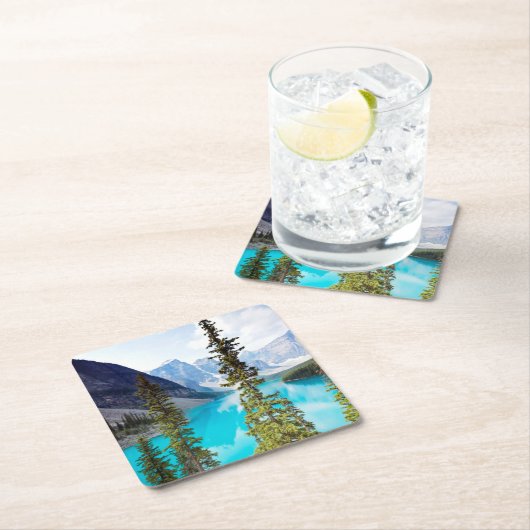 10のピークのmoraine湖|の谷のパノラマ式 スクエアペーパーコースター (インサイチュ)