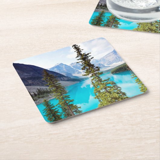 10のピークのmoraine湖|の谷のパノラマ式 スクエアペーパーコースター (アングル)