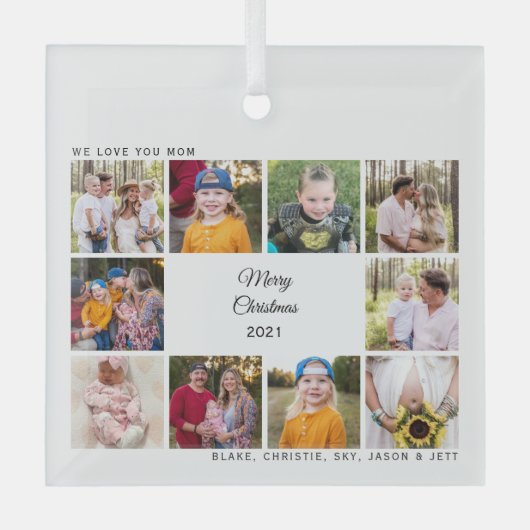 10の写真お母さんのクリスマスの名前が大好き ガラスオーナメント (正面)