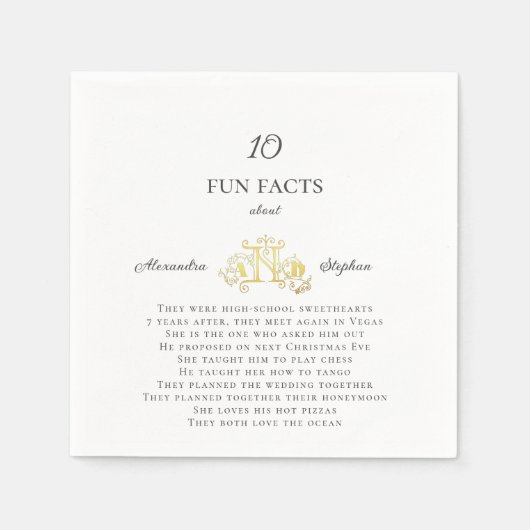 10の楽しい事実 ラグジュアリー ロマンティック ヴィンテージ ゴールド ウェディング スタンダードカクテルナプキン (正面)