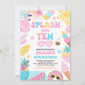 10の熱帯ビーチ10th誕生日パーティーにスプラッシュ 招待状 (正面)