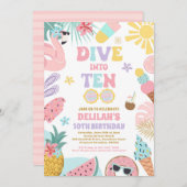10の熱帯ビーチ10th誕生日パーティーに飛び込む 招待状 (正面/裏面)