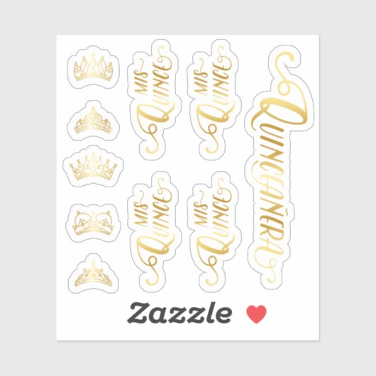 10の金ゴールドクラウン、ティアラ、キンセアニラ語のセット シール (シート)