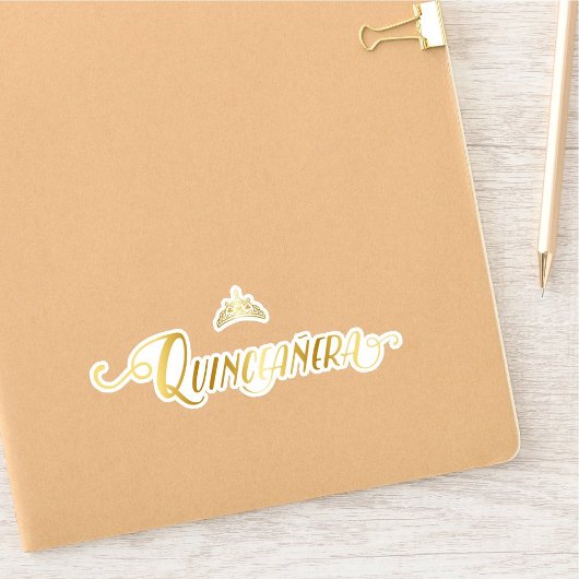 10の金ゴールドクラウン、ティアラ、キンセアニラ語のセット シール