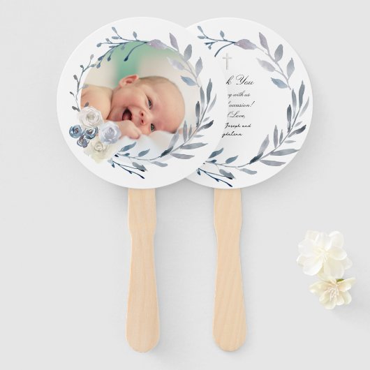 10の青い水色のフレームのセット洗礼 ハンドファン (正面&裏面)