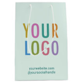 10インチのビジネスギフトバッグ カスタムロゴ ライトグリーン ミディアムペーパーバッグ (正面)