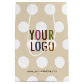 10インチ ベージュ ポルカドット ギフトバッグ 業務用 ロゴ (正面)