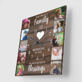 10スクエアフォトコラージファミリー引用文ダークウッド スクエア壁時計 (傾斜)