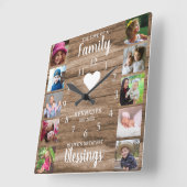 10スクエアフォトコラージファミリー引用文素朴ウッド スクエア壁時計 (傾斜)