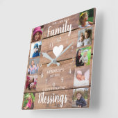 10スクエアフォトコラージュファミリー引用文ウ素朴ッド スクエア壁時計 (傾斜)