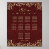 10テーブルのバーガンディとゴールドの結婚式着席表 ポスター (正面)