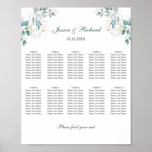 10テーブルの席配置ポスター記入サイン ポスター (正面)