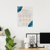 10テーブルの結婚式着席表 青いジオード大理石 ポスター (ホームオフィス)