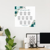 10テーブルティール(緑がかった色)バラエレガントな結婚式の座席表 ポスター (ホームオフィス)