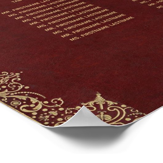 10テーブルブルゴーニュ金ゴールドヴィンテージ赤い座席表 ポスター (角)