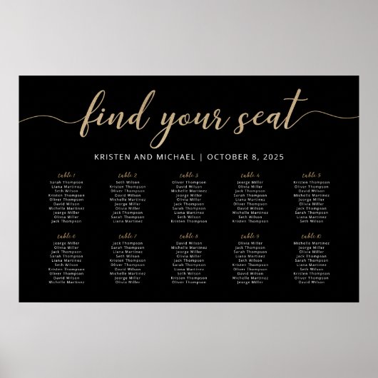 10テーブル席の黒い座席表を見つける ポスター (正面)